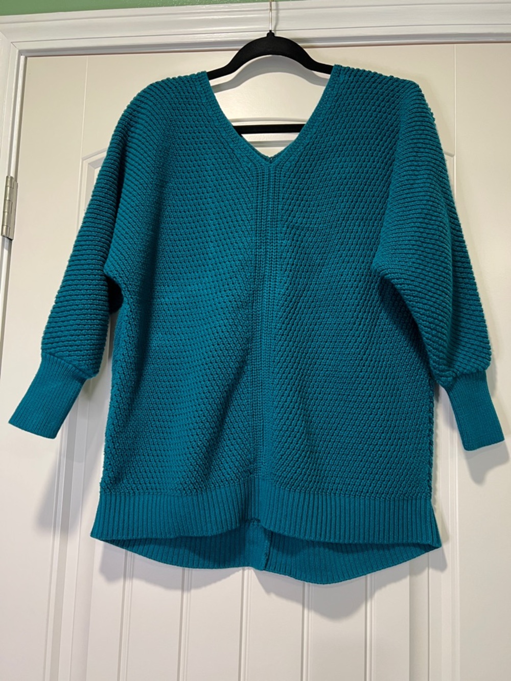 LOFT Teal Textured V-Neck Sweater